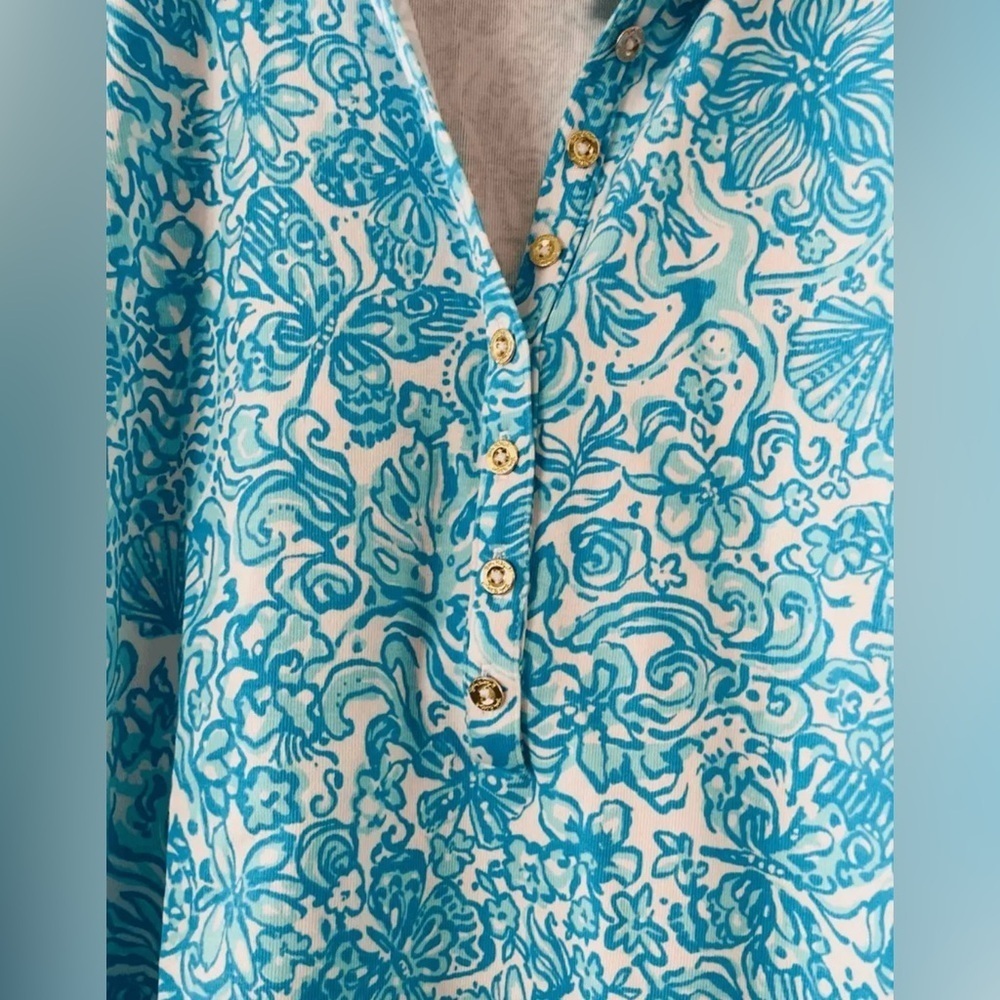 NWT Lilly Pulitzer Reema Polo Top Long Sleeve Resort White Took Me By Sunrise XS - Picture 6 of 6